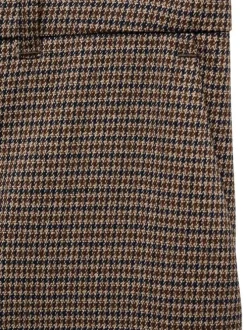 Pantalon chino chocolat à motif pied de poule avec une coupe bootcut et 2 poches