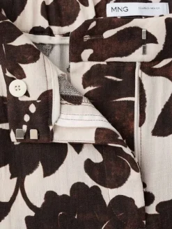 Pantalon chino chocolat à motifs pourvu d'une coupe droite et d'une taille haute