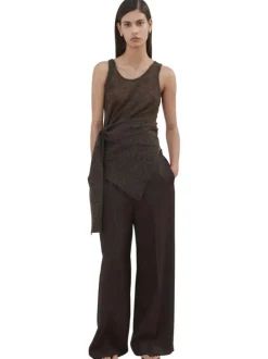 Pantalon chino chocolat uni pourvu d'une coupe large et d'une taille haute