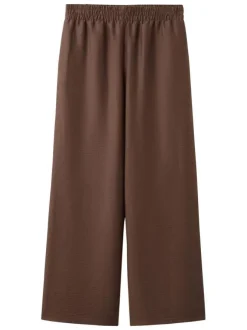 Pantalon chino chocolat uni pourvu d'une coupe large et d'une taille haute