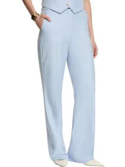 Pantalon chino ciel pourvu d'une fermeture par zip et bouton