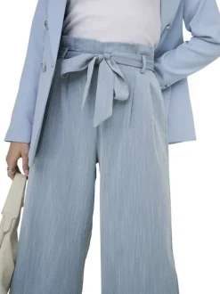 Pantalon chino ciel uni pourvu d'une coupe bootcut et d'une taille haute