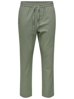 Pantalon chino crop en coton et lin mélangé vert tilleul uni avec une coupe slim
