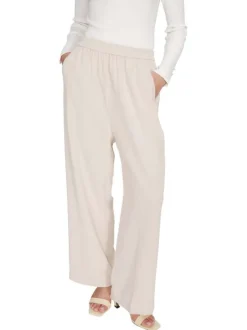 Pantalon chino écru uni avec une coupe droite et une taille élastiquée