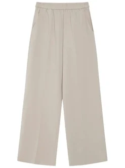 Pantalon chino écru uni avec une coupe droite et une taille élastiquée