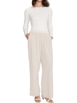 Pantalon chino écru uni avec une coupe droite et une taille élastiquée