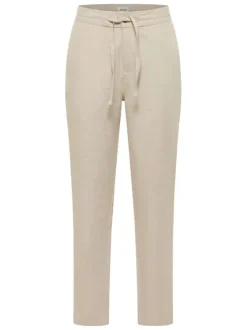 Pantalon chino écru uni en coton et lin mélangé avec une coupe ajustée