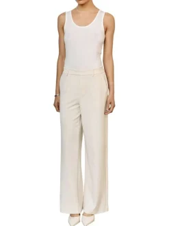 Pantalon chino écru uni pourvu d'une taille haute et d'une coupe bootcut