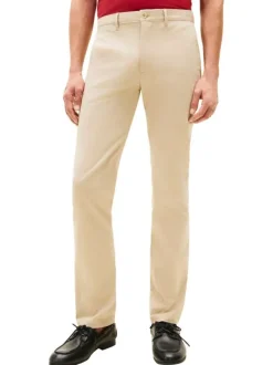 Pantalon chino Denton en coton beige à coupe droite pourvu de poches plaquées