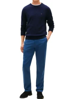 Pantalon Chino Denton en coton bleu à coupe droite pourvu de poches plaquées