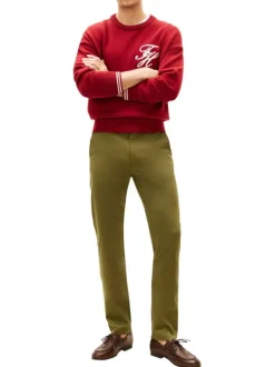 Pantalon chino Denton en coton kaki à coupe droite pourvu de poches plaquées