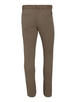 Pantalon Chino en coton beige uni avec une coupe slim et des poches arrières