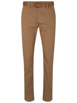 Pantalon Chino en coton beige uni avec une coupe slim et des poches arrières