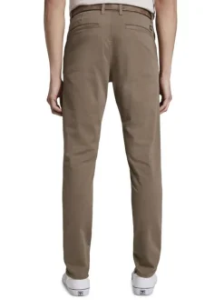 Pantalon Chino en coton beige uni avec une coupe slim et des poches arrières