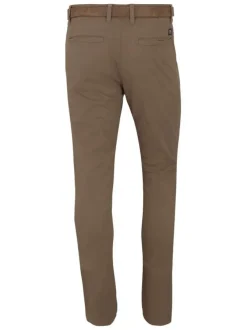 Pantalon Chino en coton beige uni avec une coupe slim et des poches arrières