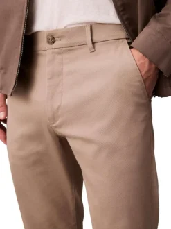 Pantalon chino en coton beige uni avec une coupe slim et 4 poches