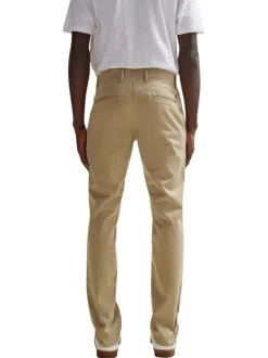 Pantalon Chino en coton beige uni avec une coupe slim et poches latérales