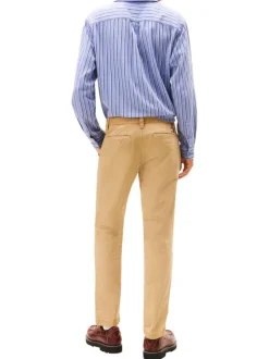 Pantalon Chino en coton beige uni avec une coupe slim à zip et à bouton