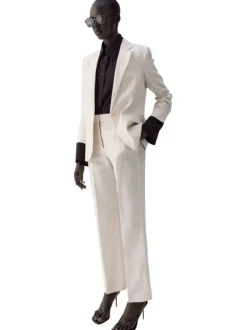 Pantalon chino en coton beige uni avec une taille intermédiaire