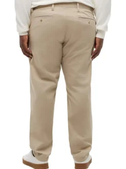 Pantalon chino en coton beige uni pourvu de passants pour la ceinture