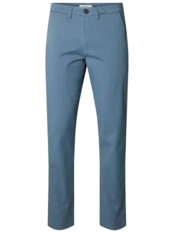 Pantalon Chino en coton biologique bleu uni avec une coupe slim