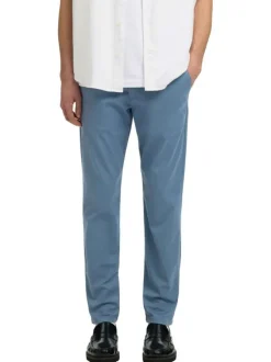 Pantalon Chino en coton biologique bleu uni avec une coupe slim