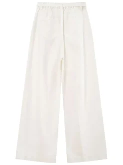 Pantalon chino en coton blanc uni à coupe large avec un bouton et un zip