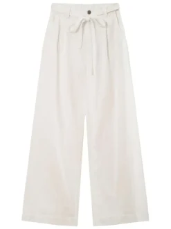 Pantalon chino en coton blanc uni à coupe large avec un bouton et un zip