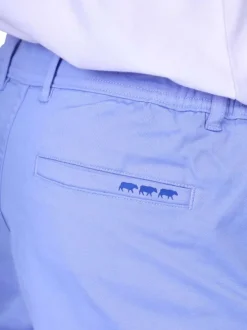 Pantalon chino en coton bleu ciel uni avec une coupe ajustée