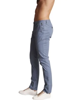 Pantalon chino en coton bleu gris uni à coupe slim fit avec des passants