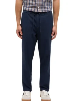 Pantalon chino en coton bleu marine uni avec une coupe droite et 4 poches