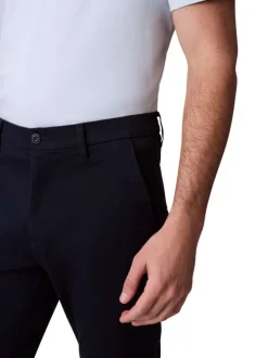 Pantalon chino en coton bleu marine uni à coupe slim avec des passants