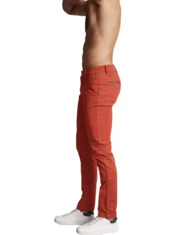 Pantalon chino en coton brique uni à détails tricolores et à coupe slim fit