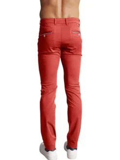 Pantalon chino en coton brique uni à détails tricolores et à coupe slim fit