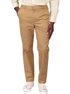 Pantalon chino en coton camel avec une coupe ajustée et une taille élastiquée