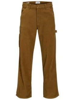 Pantalon chino en coton camel en velours côtelé avec une coupe loose