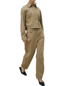 Pantalon chino en coton camel uni pourvu d'une coupe droite