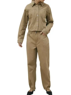 Pantalon chino en coton camel uni pourvu d'une coupe droite