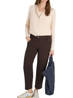 Pantalon chino en coton chocolat uni pourvu d'une coupe droite