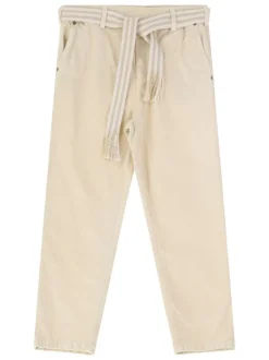 Pantalon chino en coton écru en velours côtelé avec une coupe droite