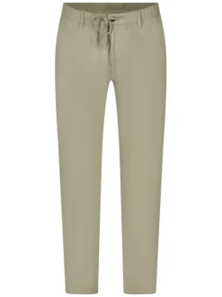 Pantalon chino en coton et lin mélangé beige uni pourvu d'une coupe slim