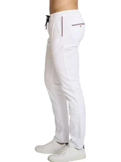 Pantalon chino en coton et lin mélangé blanc pourvu d'une taille élastiquée