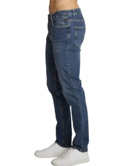 Pantalon chino en coton indigo uni avec une coupe ajustée et une taille basse