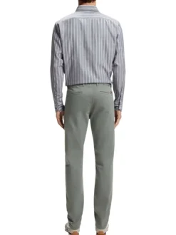 Pantalon chino en coton kaki à coupe slim pourvu d'une fermeture zippée