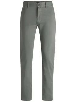 Pantalon chino en coton kaki à coupe slim pourvu d'une fermeture zippée