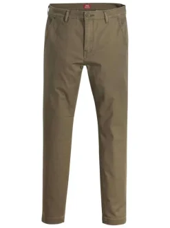 Pantalon Chino en coton kaki uni avec poches latérales et passants pour ceinture