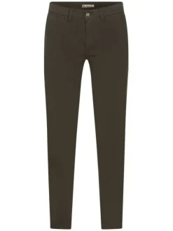 Pantalon chino en coton kaki uni avec une coupe ajustée et des passants