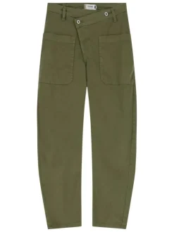 Pantalon chino en coton kaki uni avec une coupe baggy et 2 poches