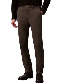 Pantalon chino en coton kaki uni coupe slim avec fermeture bouton