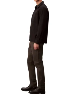 Pantalon chino en coton kaki uni coupe slim avec fermeture bouton